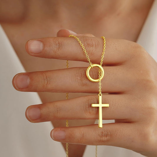 Double Layer Through Grace Cross Necklace