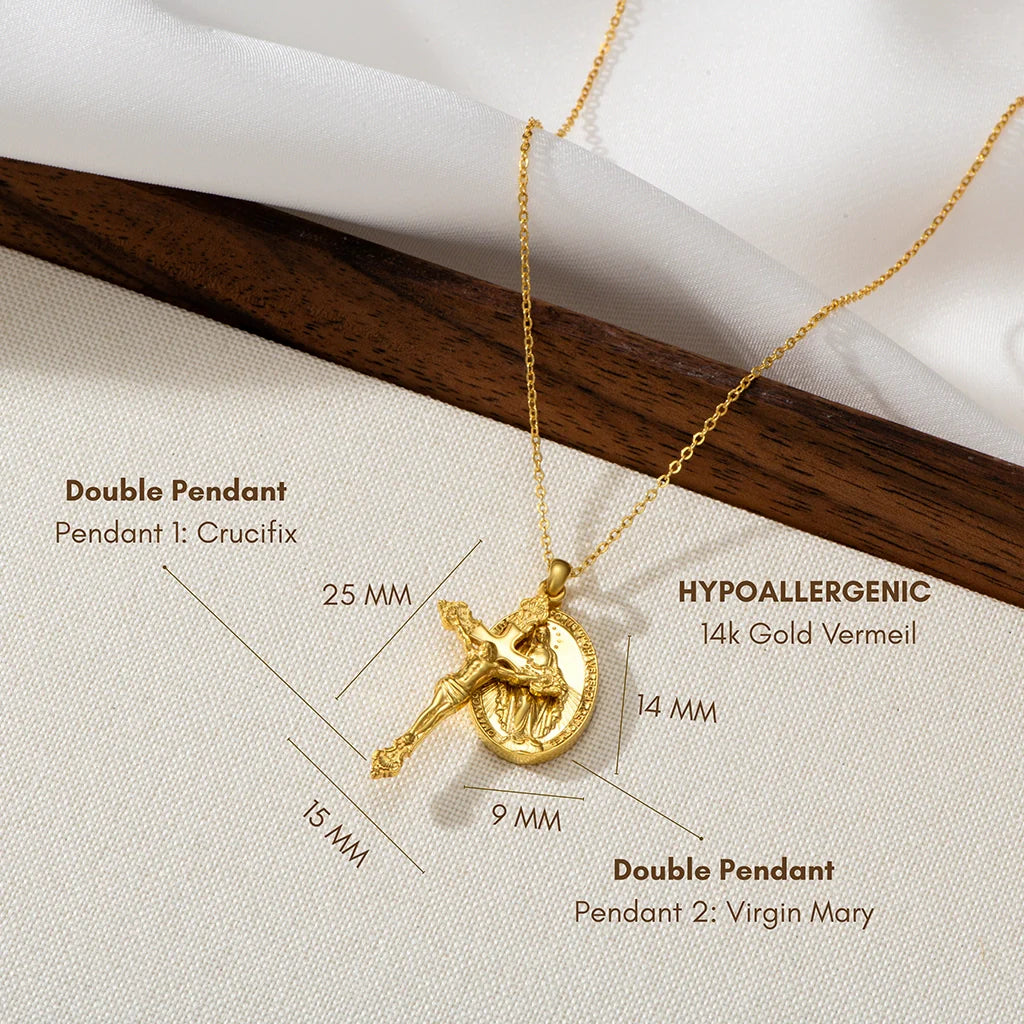 Catholight Miraculous Medal and Crucifix Necklace in Gold Vermeil
