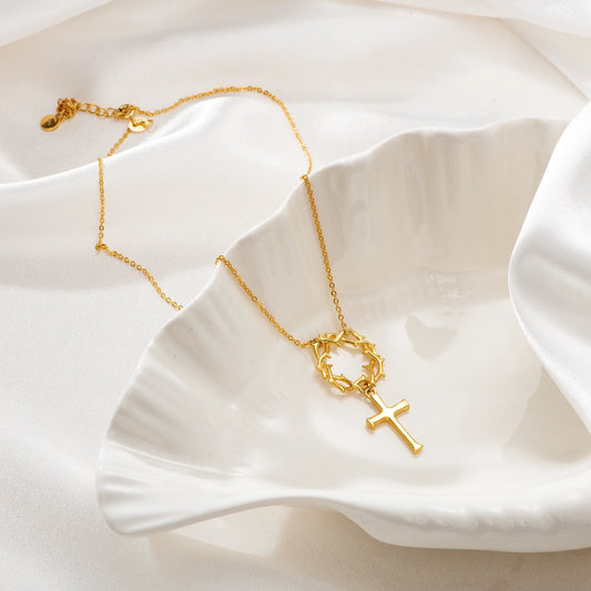 Catholight Crown of Thorns Cross Necklace in 18K Gold Vermeil/ Sterling Silver