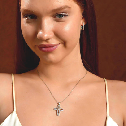 Sterling Silver Diamond Cross Necklace