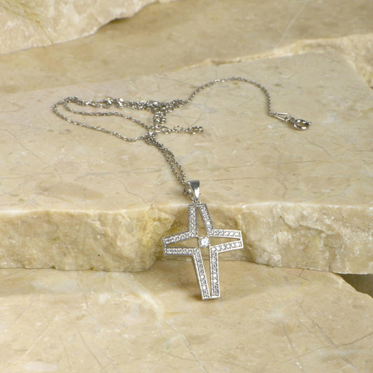 Sterling Silver Diamond Cross Necklace