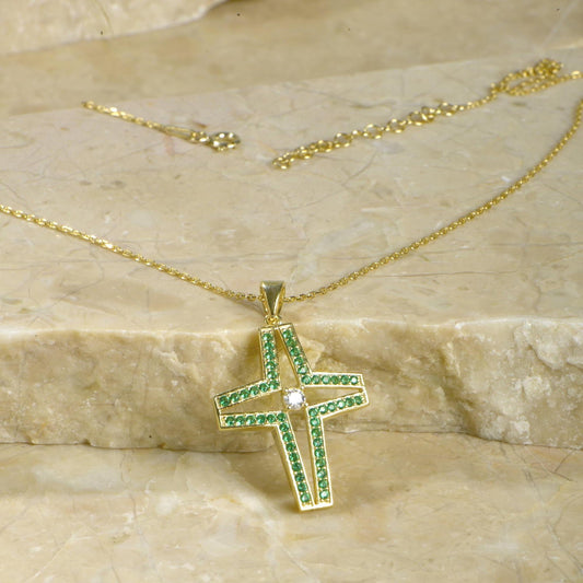 Gold Plated Birthstone Cross Pendant