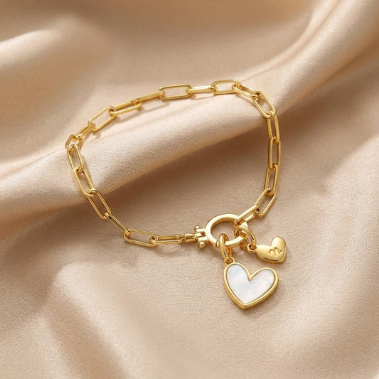 Mother Of Pearl Initial Heart Charm Bracelet