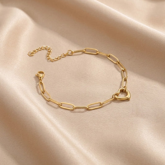Open Heart Paperclip Chain Bracelet