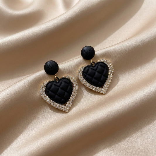 Black Heart Earrings in Gold