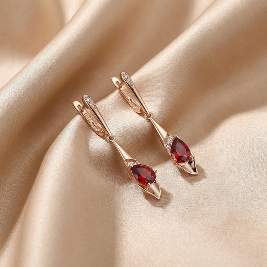 Exquisite Pendant with Red Crystal Earrings | Gold