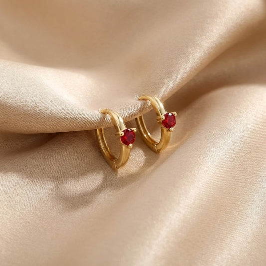 Solitaire Birthstone Huggie Hoop Earrings